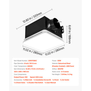 Bathroom Exhaust Fan with LED Light, 80 CFM, Low Noise