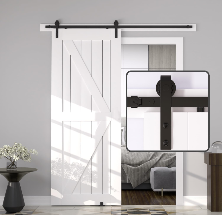8 FT Double Sliding Barn Door Track and Handle Hardware Kit