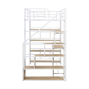Twin Size Loft Bed With Built In Desk, Staircase Storage & 4 Tier Shelves - White