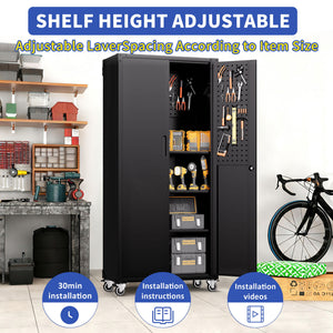 Garage Storage Cabinet With Wheels Heavy-Duty Tool Storage - Black