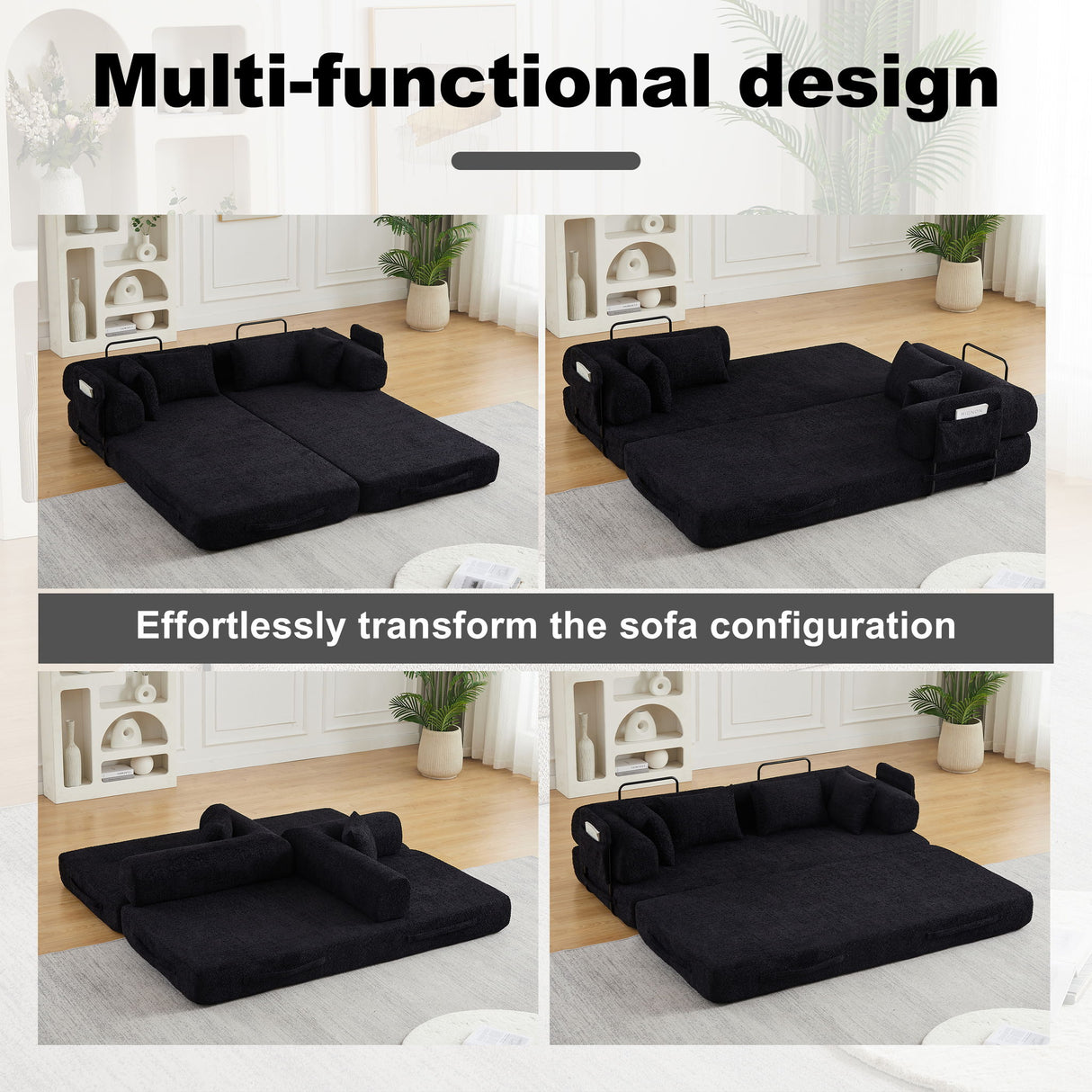 Convertible Sleeper Sofa Bed With Cylindrical Pillow