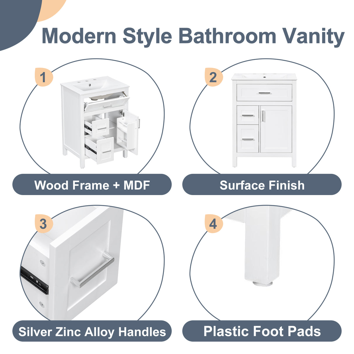 24 Inch Bathroom Vanity with Ceramic Sink