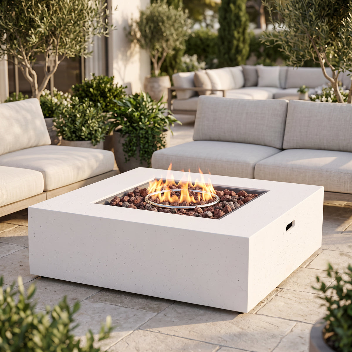 50,000 BTU Square MGO Fire Table Tank Outside