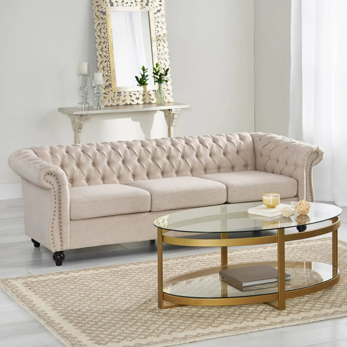 Chesterfield Style 3 Seater Sofa With Deep Button Tufting - Best Buy Furniture