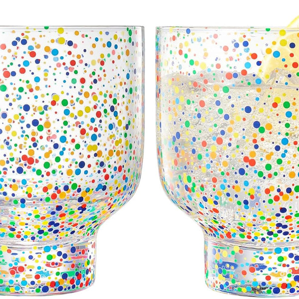Khen Confetti Stemless Tumblers Set Colorful Drinkware Barware Clear Festive Cups - 12oz Clear