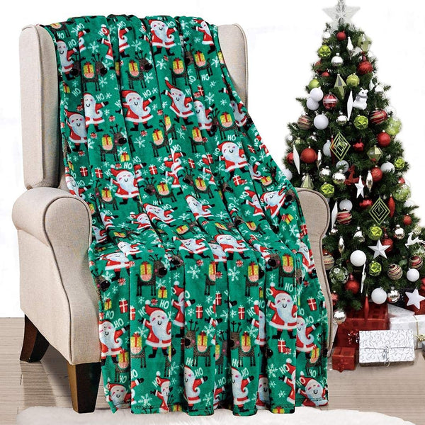 Decor&More Ho Ho Ho Merry Christmas Collection Microplush Holiday Throw Blanket (60" x 50") - Santa
