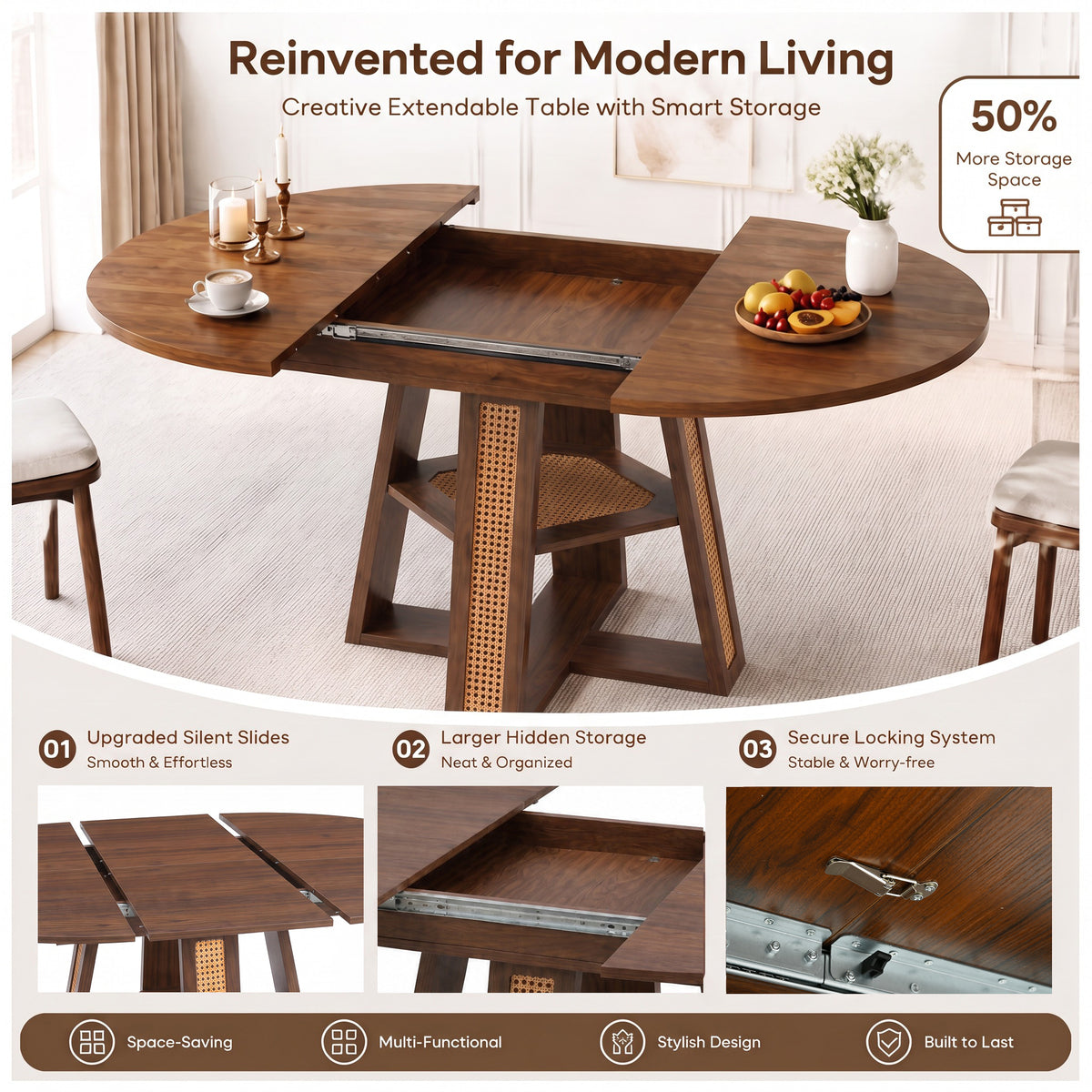43.3"-59.05" Extendable Round Dining Table for 4-6