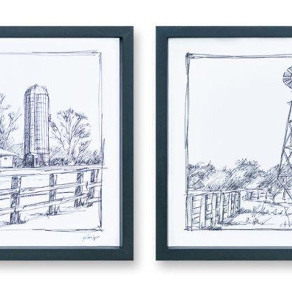 Framed-Sketch-Art-Barn-Print-(Set-of-2)-Wall-Art