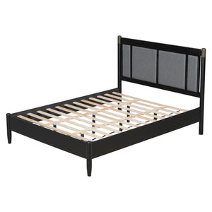 Solid Wood Queen Bed, Heavy Duty 500 lbs Support, No Box Spring Needed