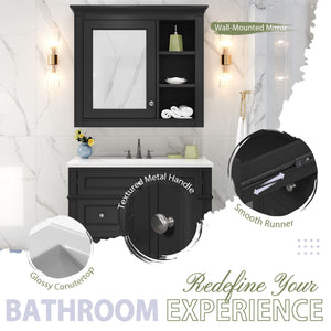 Bathroom Vanity With Medicine Cabinet, Royal Mirror Cabinet, Modern Bathroom Storage Cabinet With 2 Soft Closing Doors And 4 Drawers
