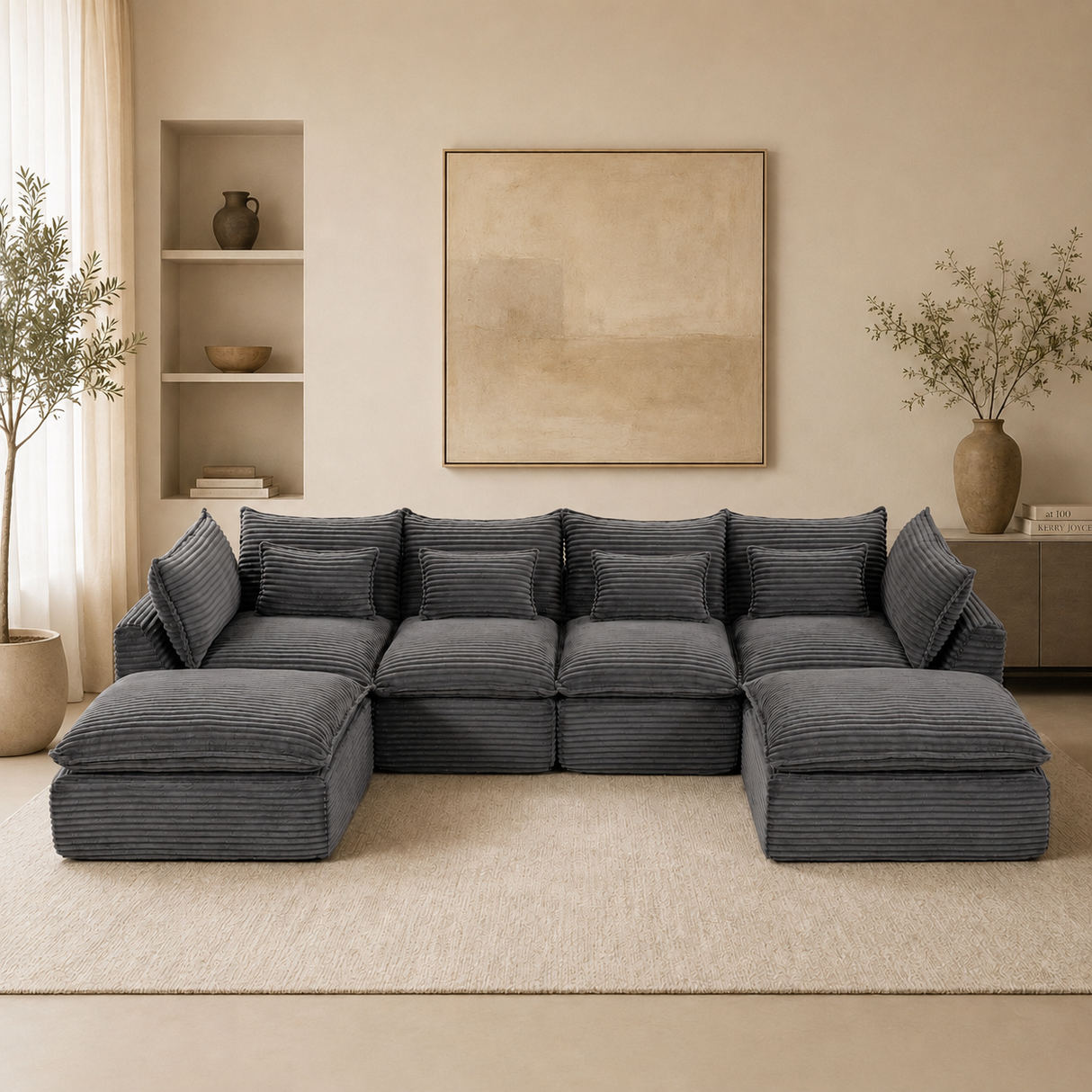 129.8" Width Cloud Couch Oversized Modular Sectional Sofa