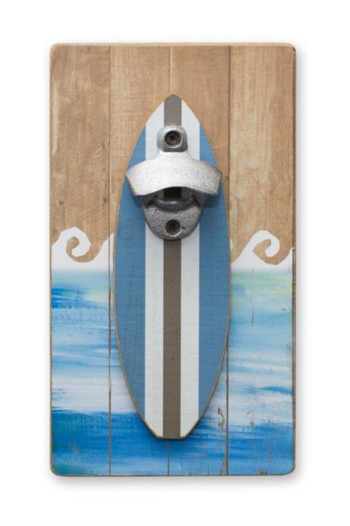Wooden surfboard bottle opening wall hanging 11"h