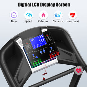 Treadmills For Home, Electric Treadmill With Automatic Incline, Foldable 3.5Hp Workout Running Machine Walking, Double Running Board Shock Absorption Pulse Sensor Bluetooth Speaker App Fitshow - Black