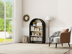 Arched 4-Tier Storage Cabinet with Carved Edges