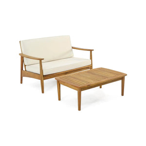 Outdoor Acacia Wood Loveseat Set With Coffee Table - Best Buy Furniture
