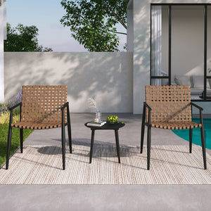 Outdoor Chat Set, 2 Chairs & Side Table - Black / Brown