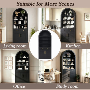 Arched Bookshelf with Storage Cabinet