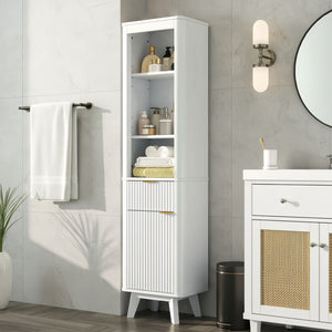 Tall Bathroom Storage Cabinet With Adjustable Shelves And 1 Drawer & Door
