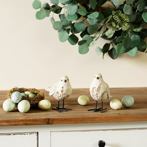 Bird figurine with carved floral design (set of 2)