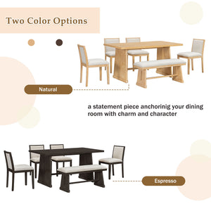 Dining Set With Rectangular Table, 4 Upholstered Chairs & 1 Padded Bench
