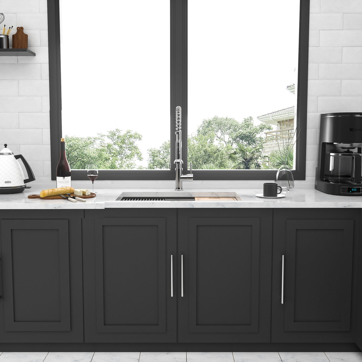 33" Undermount Kitchen Sink Single Bowl Stainless Steel Ledge Workstation In Brushed Nickel, 16 Gauge 304 Stainless Steel, 33 X 19 X 9 Inch