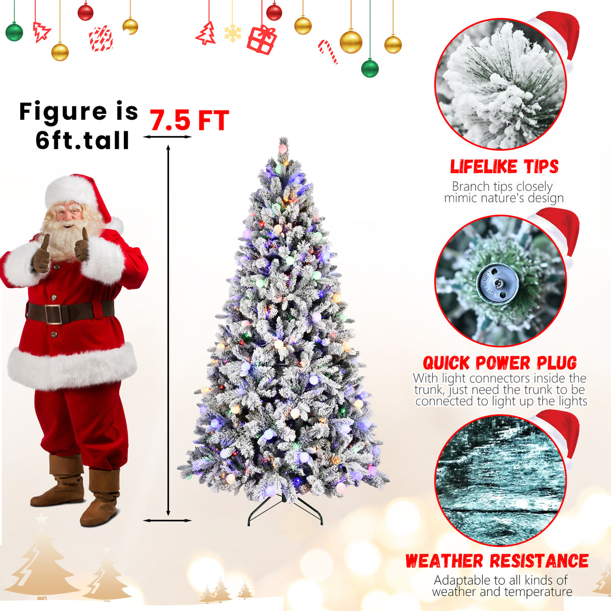 7.5ft Flocked Christmas Tree with 400L Colorful LED Lights