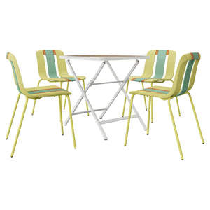 4 Piece Set Of Modern Striped Single Chairs With Folding Square Table