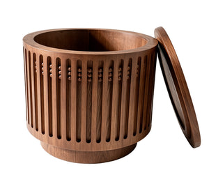 18.9" Round Wooden Side Table with Cylinder Lattice Design