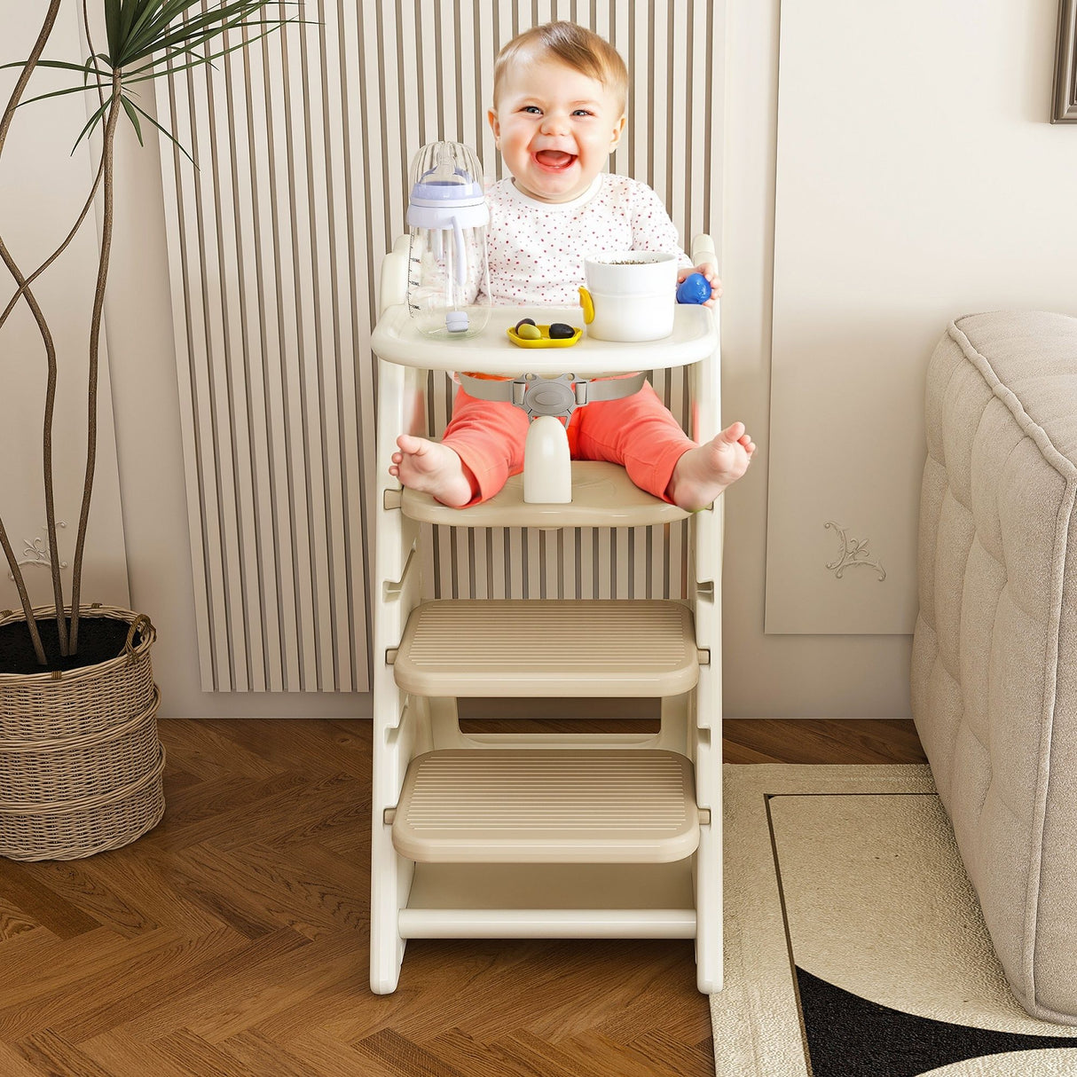 Multifunctional Growing Up Dining Chair With Adjustable Height And 5 Point Seat Belts