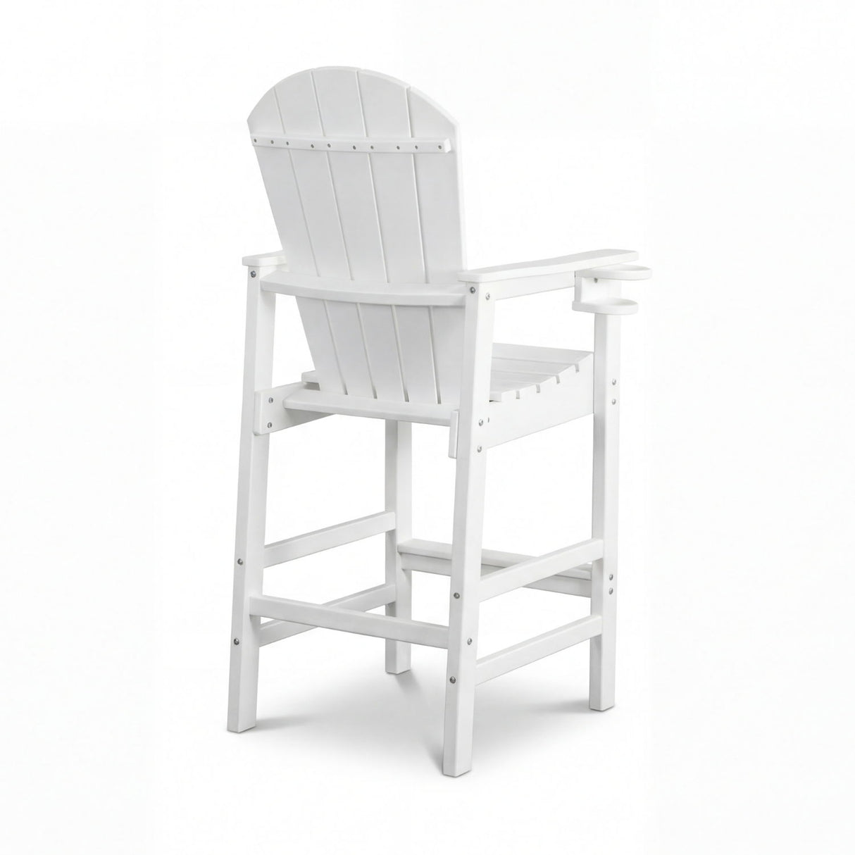 Outdoor Bar Height Adirondack Patio Chair With Cup Holder And Armrests All Weather UV Resistant - White