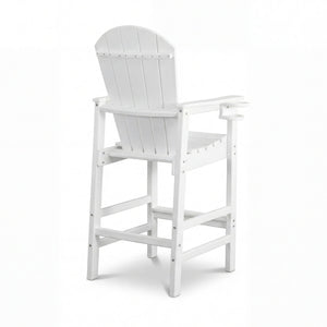 Outdoor Bar Height Adirondack Patio Chair With Cup Holder And Armrests All Weather UV Resistant - White