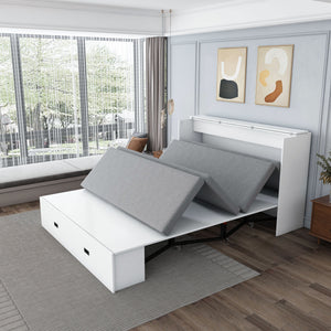 Full Murphy Bed With Storage Drawers, Charging Station, Foldable Panels, And Silent Swivel Wheels