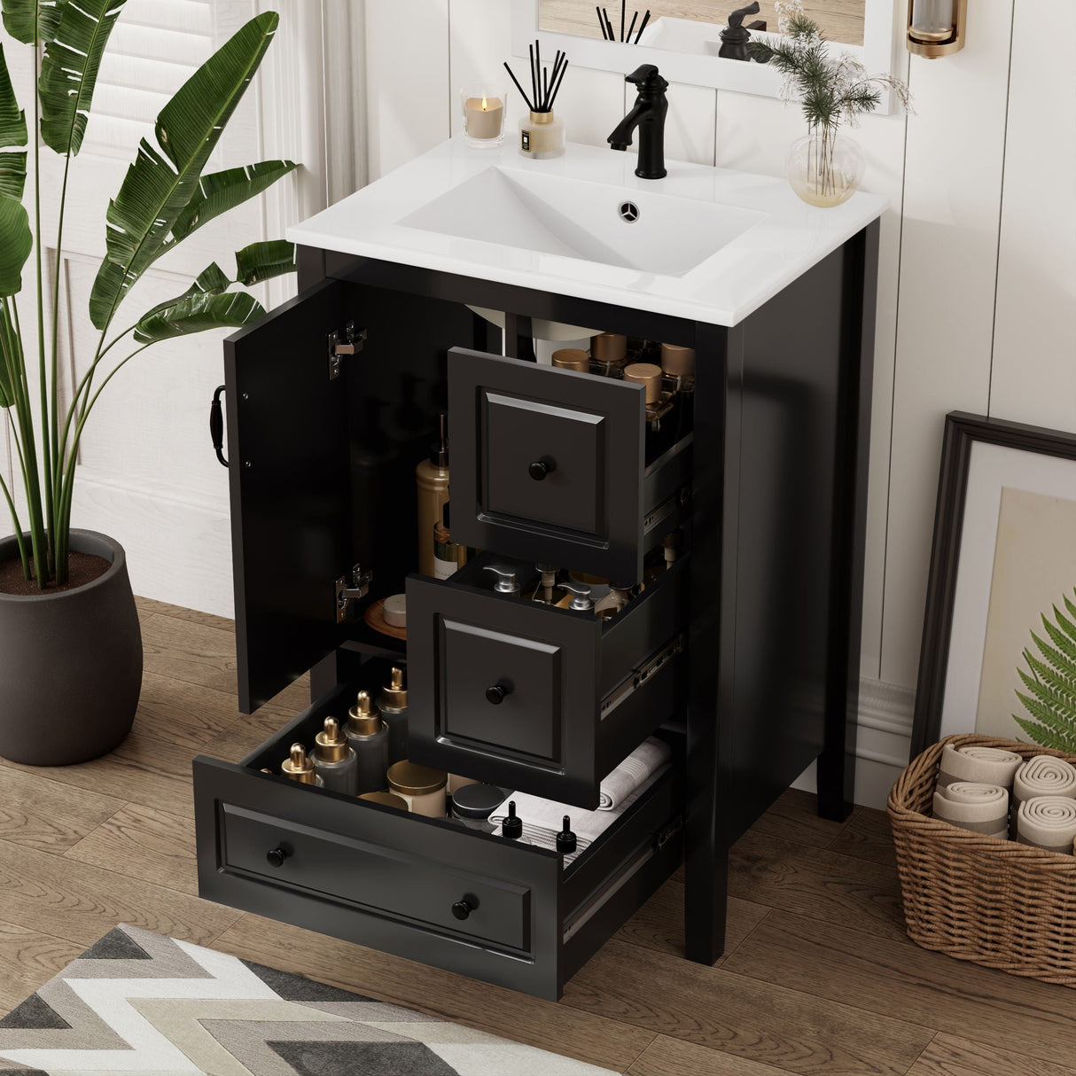 Retro Bathroom Vanity With Sink, Soft Closing Cabinet & Drawers - Best Buy Furniture
