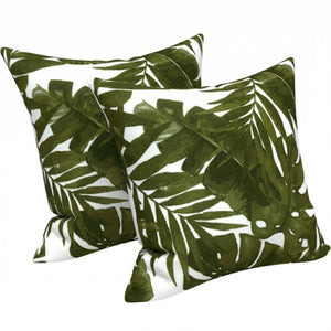 2 Pack Outdoor Throw Pillows, Waterproof & Fade-Resistant Patio Cushions (18x18 Inch, Green Leaf)