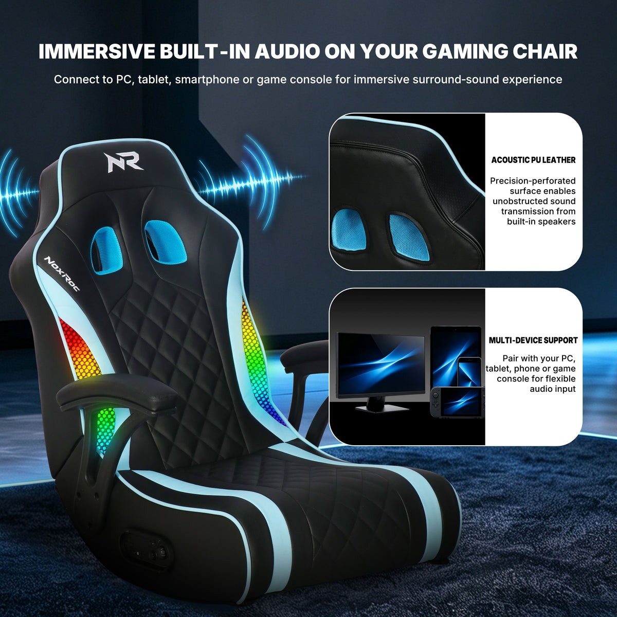 NoxRoc Floor Rocker Gaming Chair with Built-In 2.0 Speakers, Black and Yellow