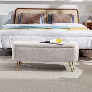 Storage Ottoman Bench For End Of Bed Legs, Modern Camel Faux Fur Entryway Bench Upholstered Padded With Storage For Living Room Bedroom