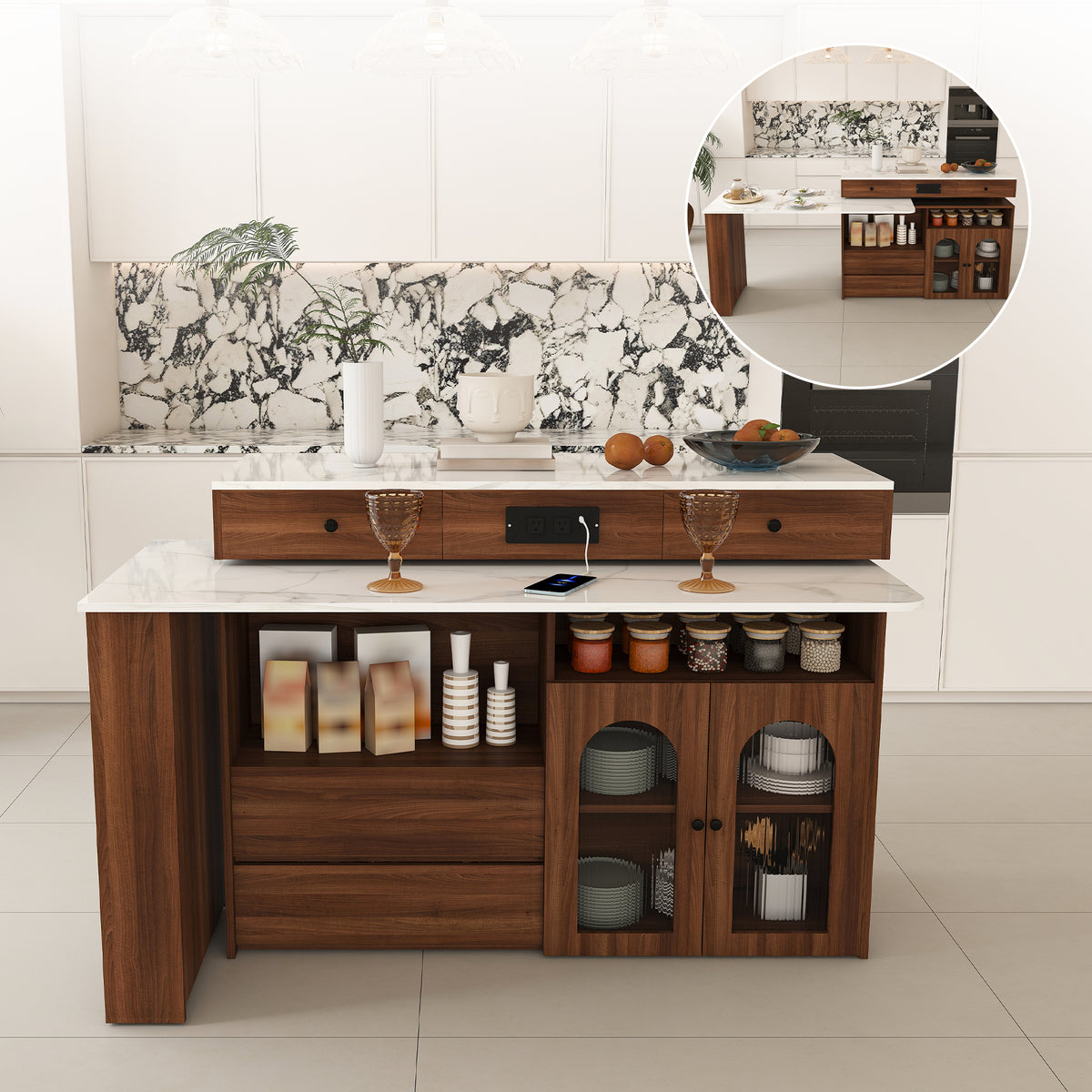 Extendable Kitchen Island with Rotating Table