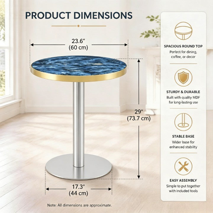 23.6" Round MDF Coffee Table with Marble Texture & Metal Legs