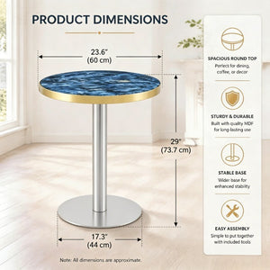 23.6" Round MDF Coffee Table with Marble Texture & Metal Legs
