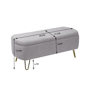 Storage Ottoman Bench For End Of Bed Legs, Modern Camel Faux Fur Entryway Bench Upholstered Padded With Storage For Living Room Bedroom