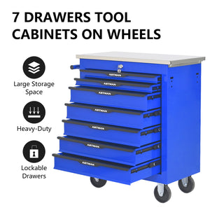 7 Drawers Multifunctional Tool Cart with Wheels - Blue & Black