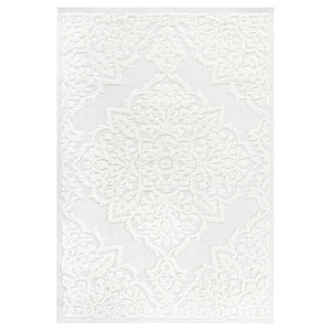 Cream Medallion Area Rug with High-Low Pile - 6'7" x 9"
