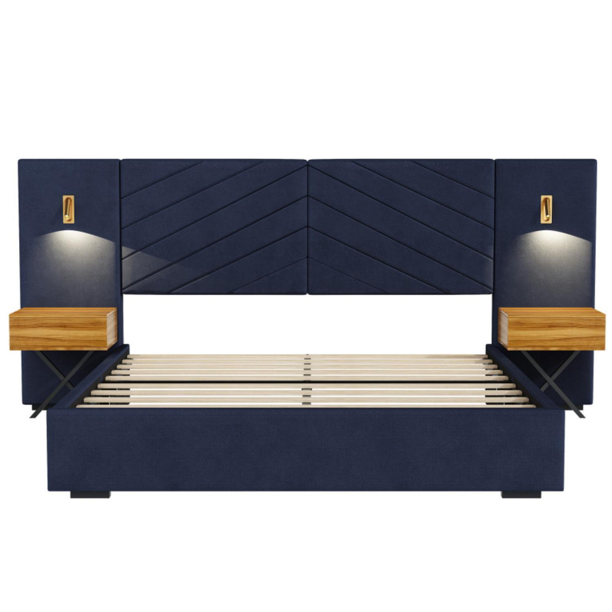 Upholstered Bed Frame With Vertical Channel Tufted Wingback Headboard