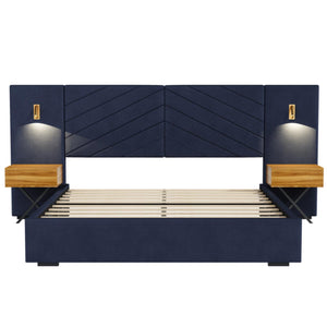 Upholstered Bed Frame With Vertical Channel Tufted Wingback Headboard