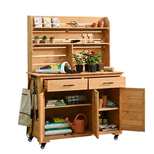 TOPMAX 65''H Large Garden Potting Bench with Lockable Wheels and Storage Cabinet