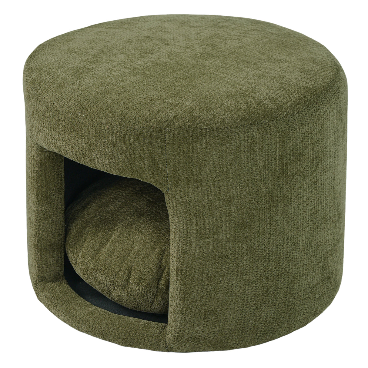 Green Pet Friendly Ottoman with Removable Pet Cushion and Hidden Pet Nook