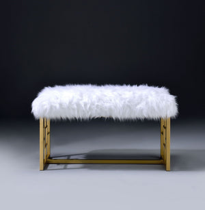 Bagley II - Bench Faux Fur - White / Gold - Best Buy Furniture