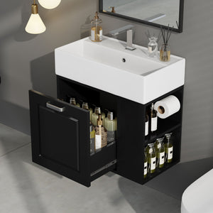 Modern Wall Mounted Bathroom Vanity With Sink, Soft Close Drawer, Adjustable Shelf, Toilet Paper Holder - Best Buy Furniture
