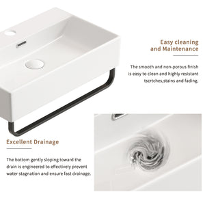 White Small Wall-Mount Vessel Sink with Towel Rack