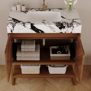 29.9" Modern Free-standing Bathroom Vanity with Ceramic Sink